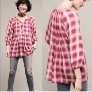 Anthropologie Maeve Women's Cavalon Pink Plaid Popover Tunic 100% Rayon …